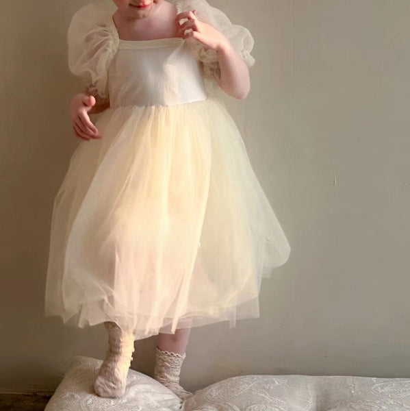 Kids Short-Puff Sleeved Ballerina Tulle Dress (2-6y) - Vanilla