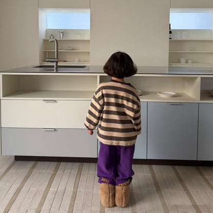 Kids W25 Brushed Cotton Crew Neck Stripe Loose Fit Long Sleeve Top (2-7y) - 2 Colors