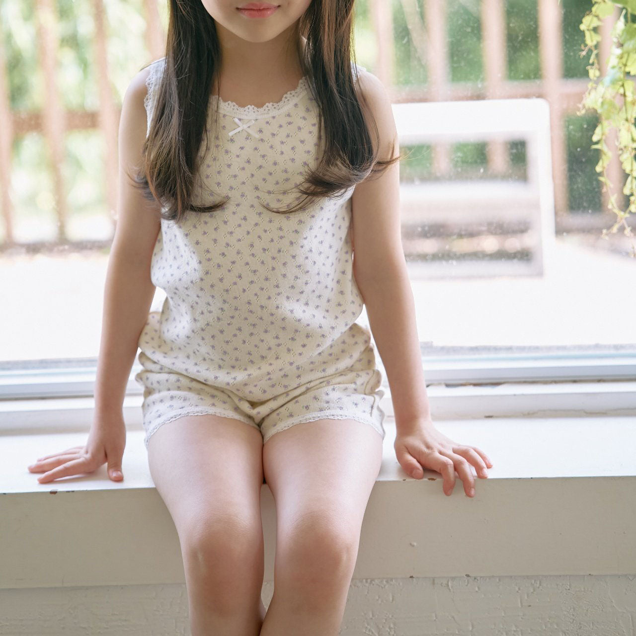 Girl SS25 Lace Trim Floral Sleeveless Top and Shorts Set (2-7y) - Purple Floral