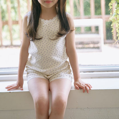 Girl SS25 Lace Trim Floral Sleeveless Top and Shorts Set (2-7y) - Purple Floral