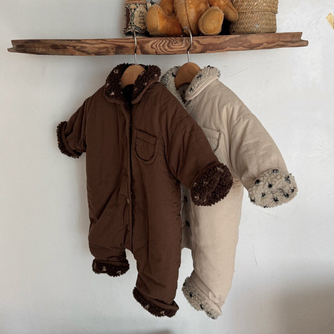 Baby W25 Sherpa Lined Reversible Padded Romper with Collar (3-18m) - 2 Colors