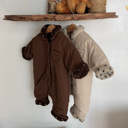 Baby W25 Sherpa Lined Reversible Padded Romper with Collar (3-18m) - 2 Colors