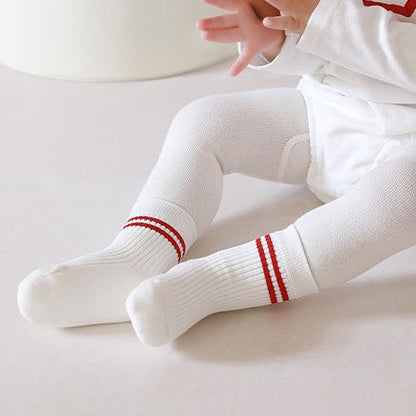 Baby Toddler Double Red Line Socks (0-8y) - Beige