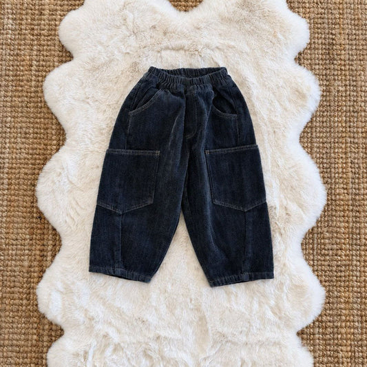 Toddler FW26 Stitch Detail Big Pocket Balloon Brushed Cotton Denim Pants (1-7y) - Blue