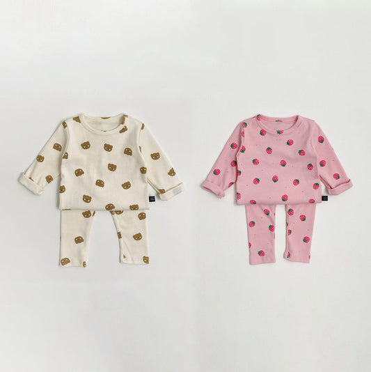 Toddler S25 Bear / Strawberry Printed Top and Pants Set (1-7y) - 2 Colors