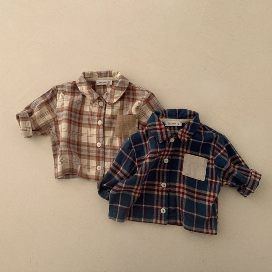 Baby Contrast Pocket Flannel Shirt(3-18m) -2 Colors - AT NOON STORE