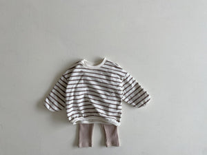 Baby Stripe Sweatshirt and Ribbed Leggings Set (6-24m)- Beige