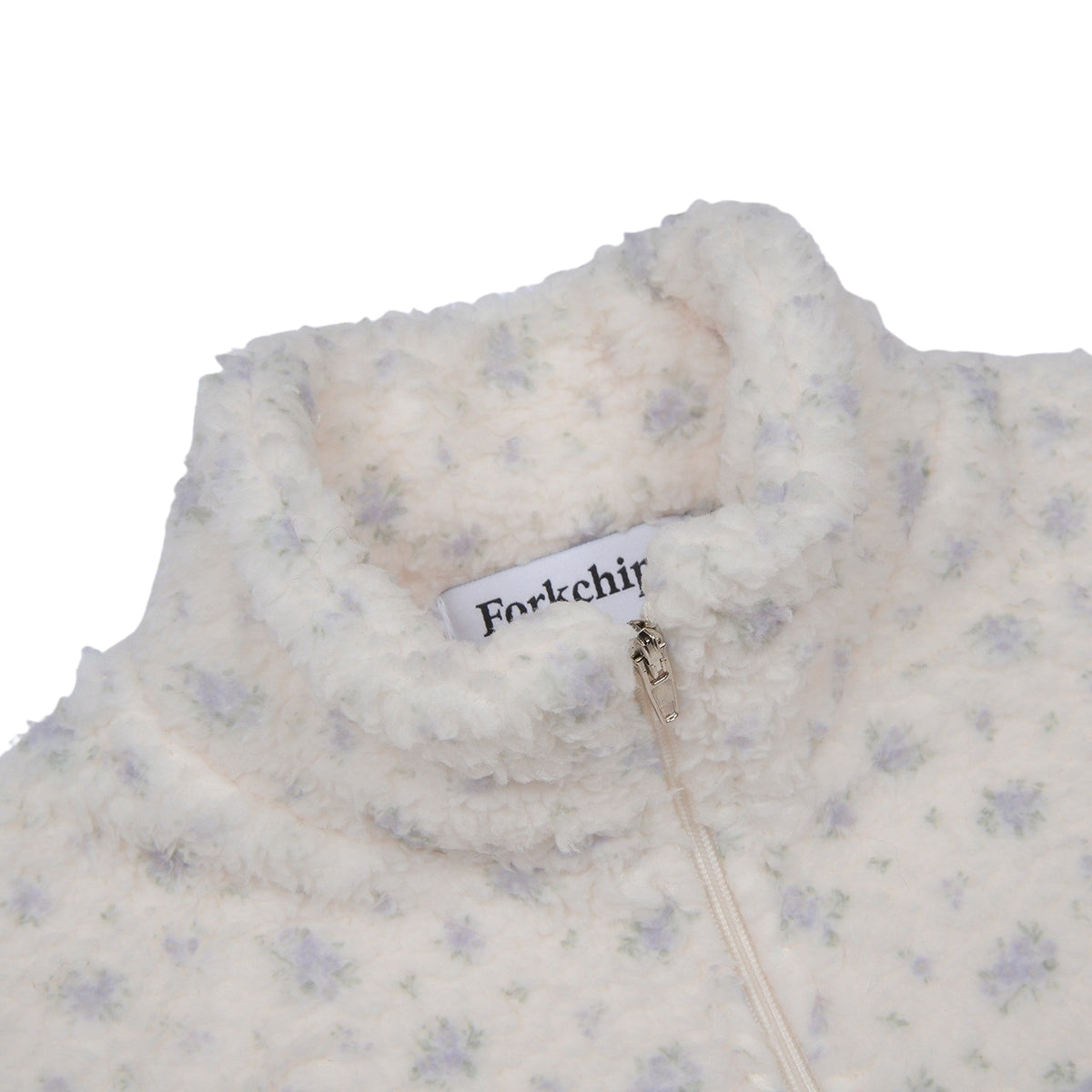 Girls Daisy Sherpa Mock Neck Zip-Up Jacket(3-10y) - Floral Ivory