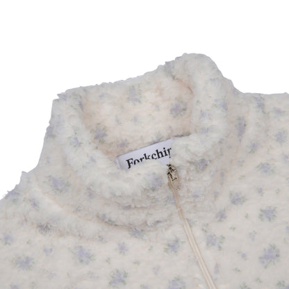 Girls Daisy Sherpa Mock Neck Zip-Up Jacket(3-10y) - Floral Ivory