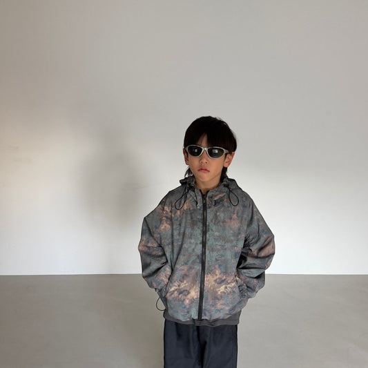 Toddler SP26 Camo Print Adjustable Hem String Hooded Jacket (3-7y) - Black
