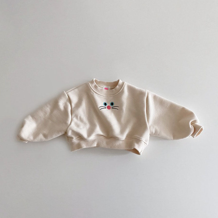 Toddler Cat Face Embroidery Cropped Sweatshirt (1-6y) - 3 Colors