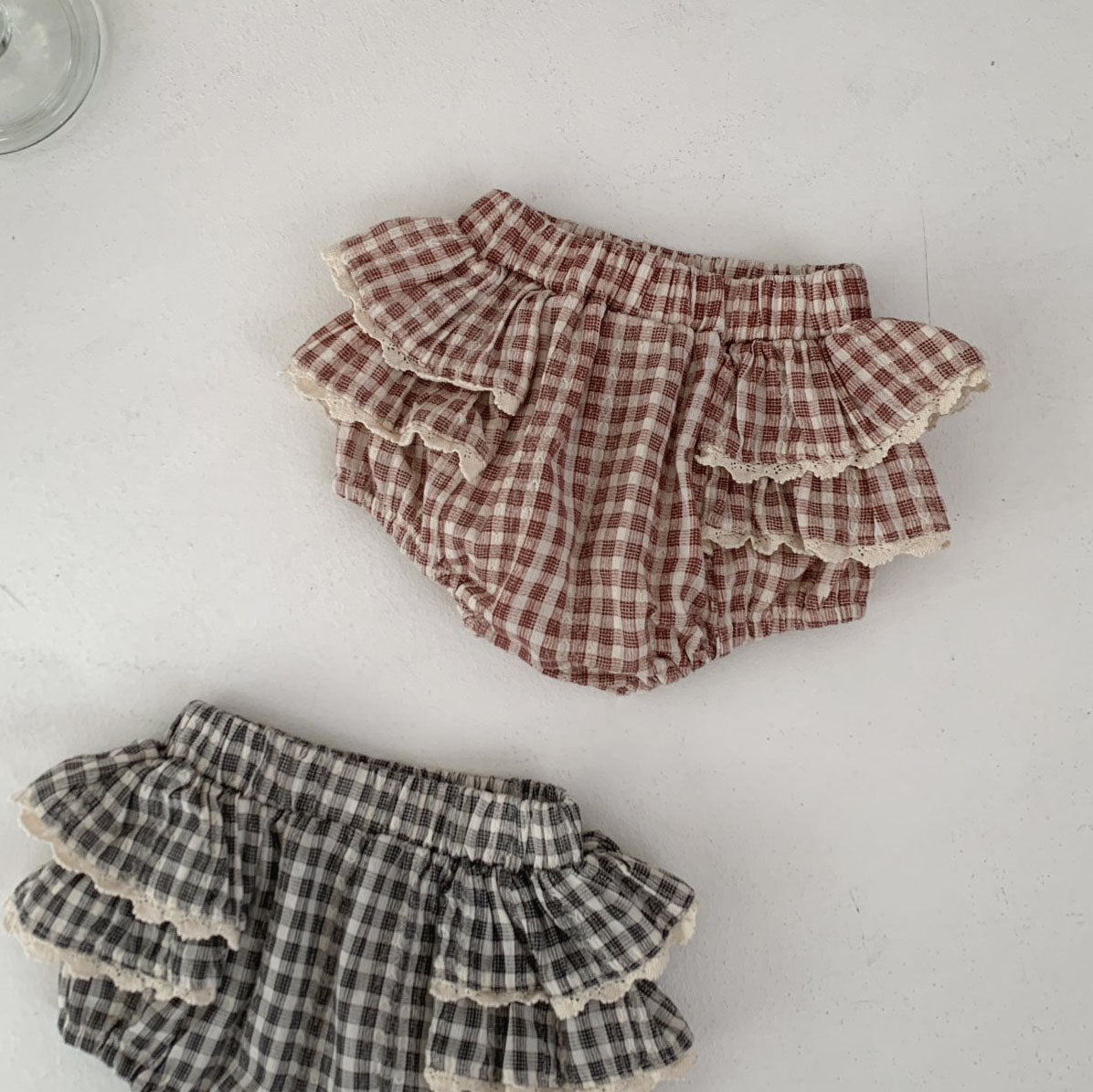 Baby S25 Lace Detail Plaid Bloomer Shorts (3-18m) - 2 Colors