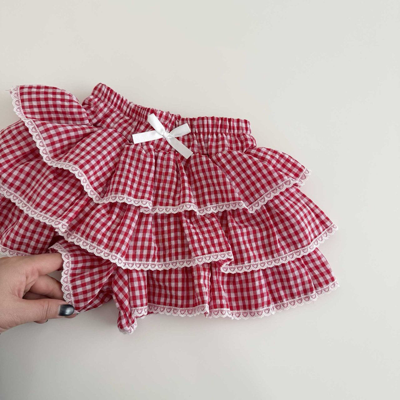 Toddler SS26 Gingham Ruffle Shorts (1-6y) - Red - AT NOON STORE