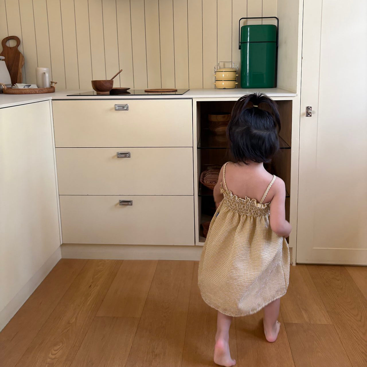 Toddler SS26 Seersucker Gingham Smocked Bodice Dress (1-7y) - Yellow - AT NOON STORE