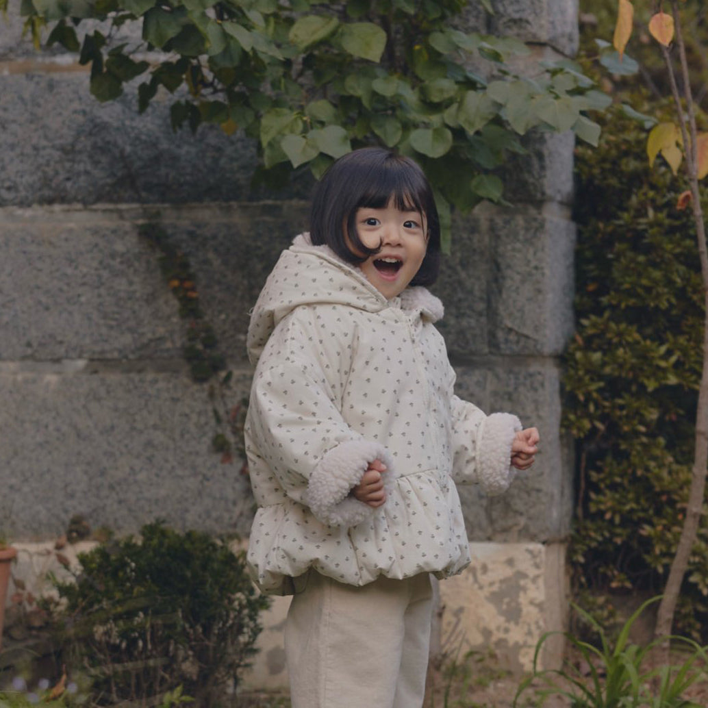 Kids W25 Floral Sherpa Lined Peplum Padded Jacket with Hood (1-6y) - Ivory