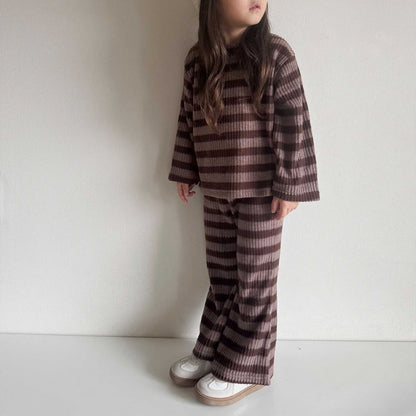 Toddler Stripe Ribbed Top and Flare Pants Set  (1-6y) - 2 Colors