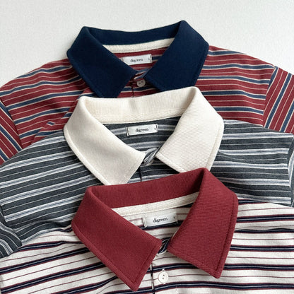 Toddler W25 Adjustable Hem Stripe Collar Long Sleeve Top (2-7y) - 3 Colors