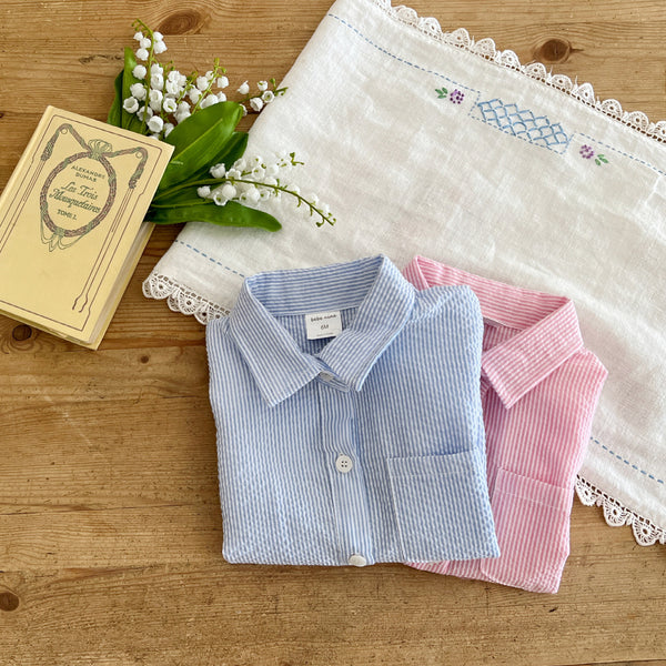 Baby Short Sleeve Stripe Shirt Romper (3-18m) - 2 Colors