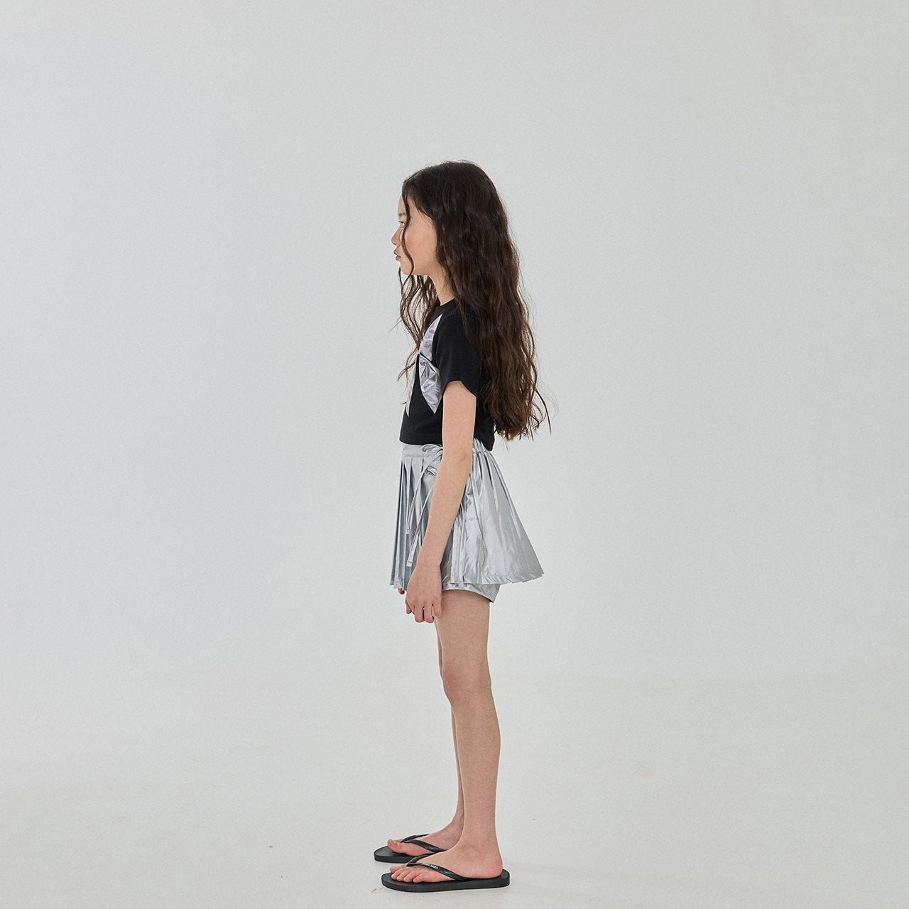 Girls Silver Bow Short Sleeve Cropped Top (3-6y) - Black - AT NOON STORE