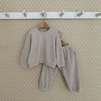 Kids F25 Waffle Long Sleeve Sweatshirt and Jogger Pants Set (1-6y) - Beige - AT NOON STORE