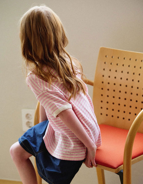 Toddler Short Sleeve Pointelle Stripe Top (15m-7y) - Pink Stripe