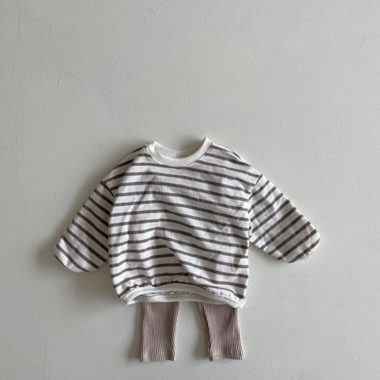 Baby Stripe Sweatshirt and Ribbed Leggings Set (6-24m)- Beige - AT NOON STORE