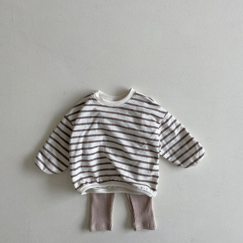 Baby Stripe Sweatshirt and Ribbed Leggings Set (6-24m)- Beige