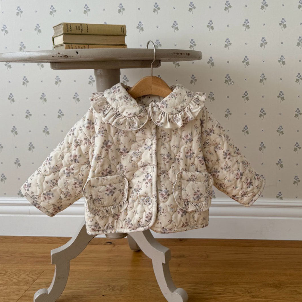 Kids Ruffle Collar Floral Quilted Jacket (1-7y) - Floral