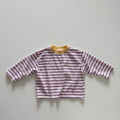 Toddler SP26 Multi Stripe Long Sleeve Loose Fit Top  (1-6y) - Pink - AT NOON STORE