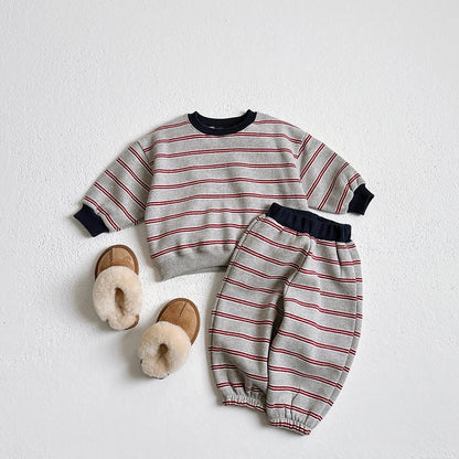 Toddler W25 Warm Stripe Sweatshirt and Jogger Pants Set (1-6y) - 3 Colors