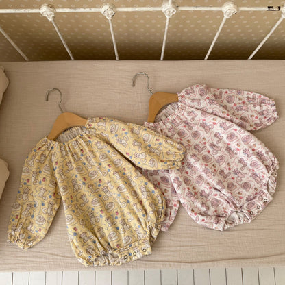 Baby SP26 Cat All-Over Print Gauze Cotton Bubble Romper (6-24m) -2 Colors - AT NOON STORE
