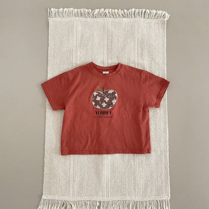 Toddler F25 Apple Print Short Sleeve Top (1-7y) - 3 Colors - AT NOON STORE