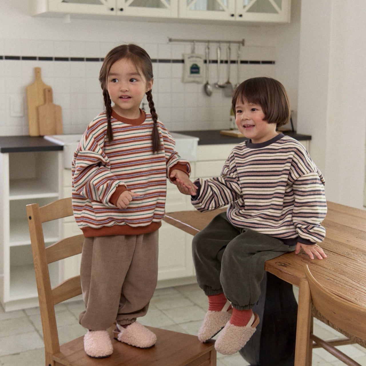 Kids W25 Brushed Cotton Multicolor Stripe Long Sleeve Sweatshirt (1-6y) - 2 Colors