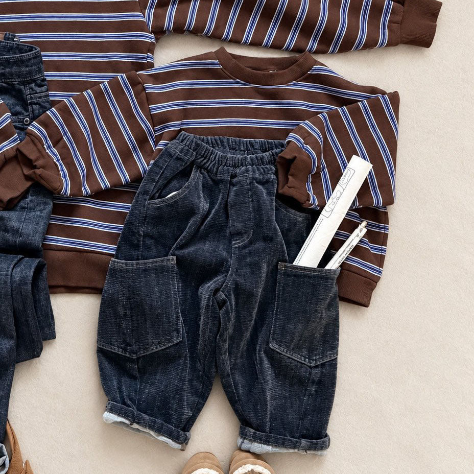 Toddler FW26 Stripe Long Sleeve Brushed Cotton Sweatshirt (1-7y) - Brown