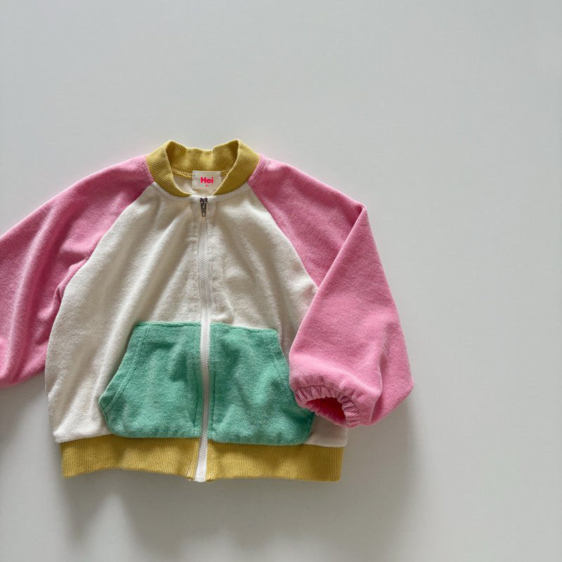 Toddler SP26 Terry Cloth Colorblock Raglan Jacket (1-6y) - Pink - AT NOON STORE