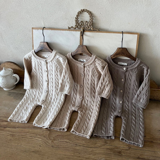 Baby Cable Knit Sweater Long Sleeve Jumpsuit (0-24m) - 3 Colors