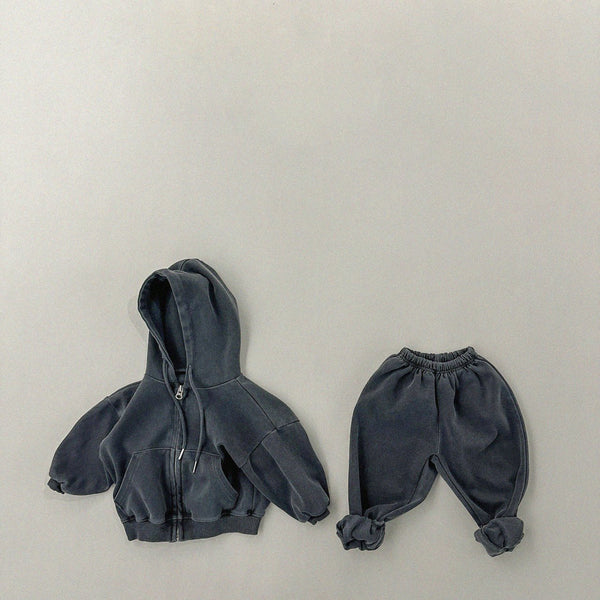 Kids Garment-Dyed Zip-up Hoodie and Jogger Pants Set (1-6y) - 2 Colors