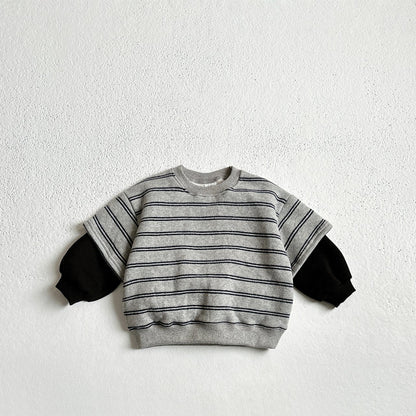 Toddler W25 Warm Stripe Layered Long Sleeve Sweatshirt (1-10y) - 2 Colors