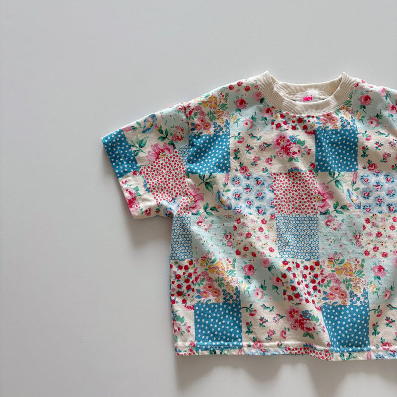 Toddler SP26 Quilted Print Short Sleeve Loose Fit Top  (1-6y) - Blue - AT NOON STORE