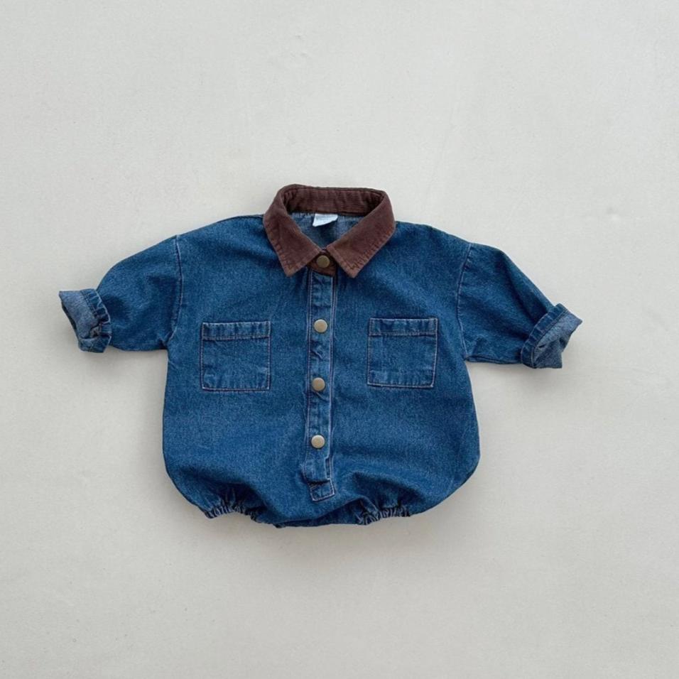 Baby Corduroy Collar Denim Shirt Romper (4-18m) - Denim