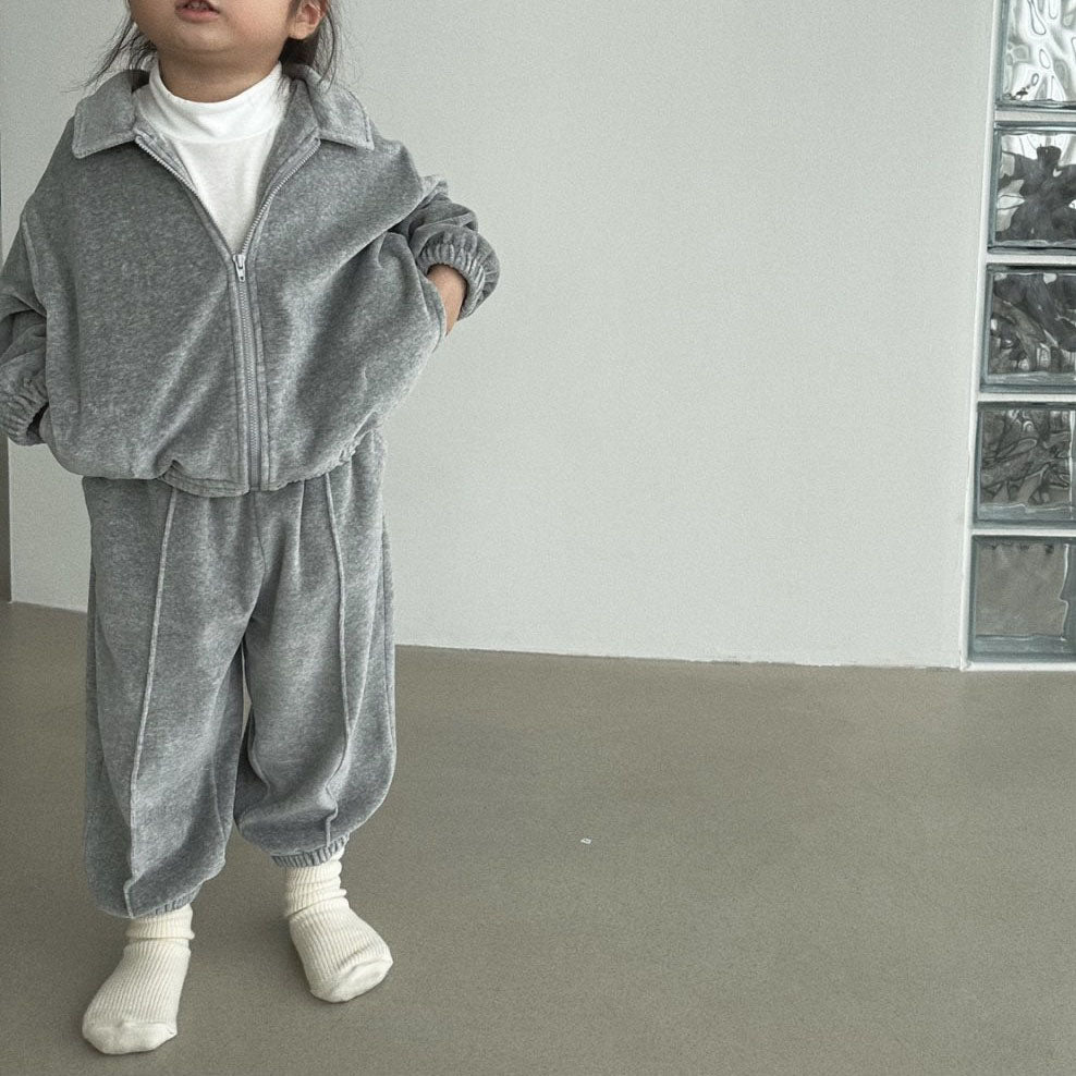 Toddler Bella Soft Velour Zip Up Jacket and Jogger Pants Set (1-3y) - Gray