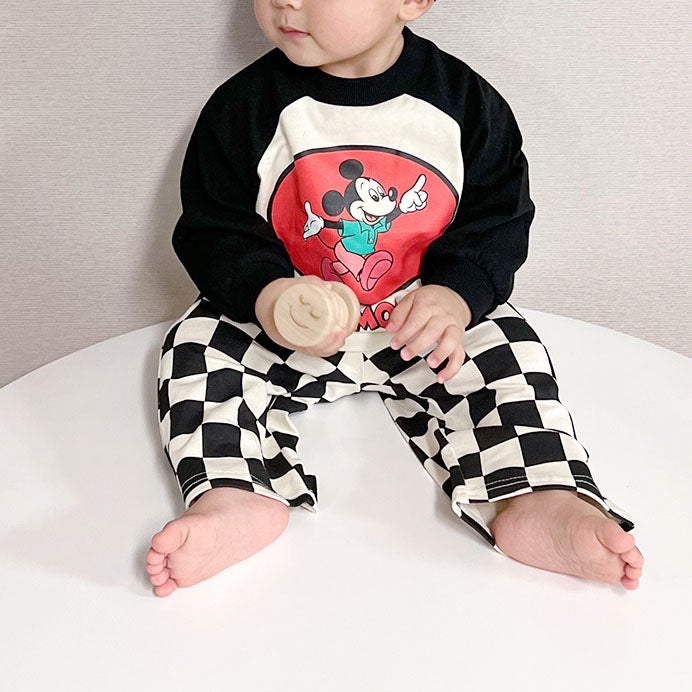 Toddler Disney Mickey Mouse Raglan Tee and Checkered Pull On Pants Set (9m-6y) -2 Colors