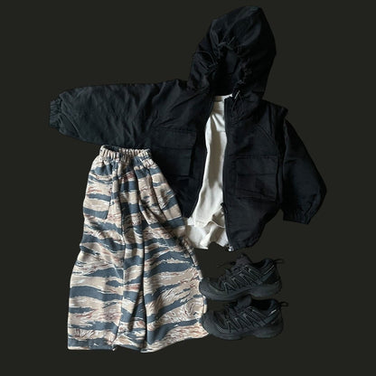 Toddler F25 Multi Pocket Adjustable Hem String Hooded Jacket (3-7y) - Black - AT NOON STORE