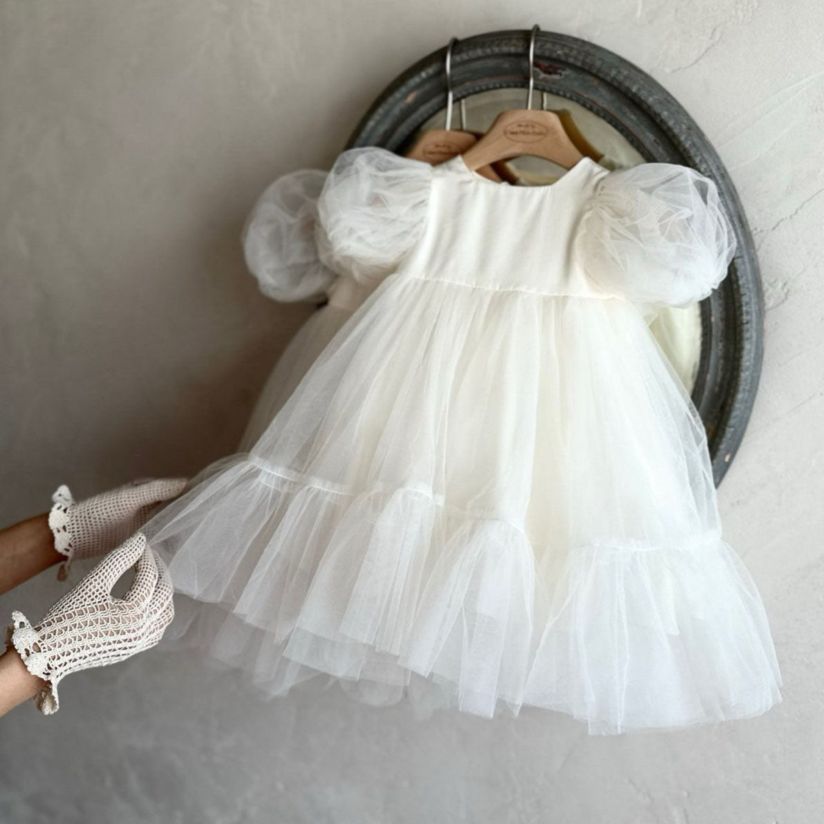 Toddler Monbebe S25 Short-Puff Sleeve Tulle Dress (1-8y) - Ivory