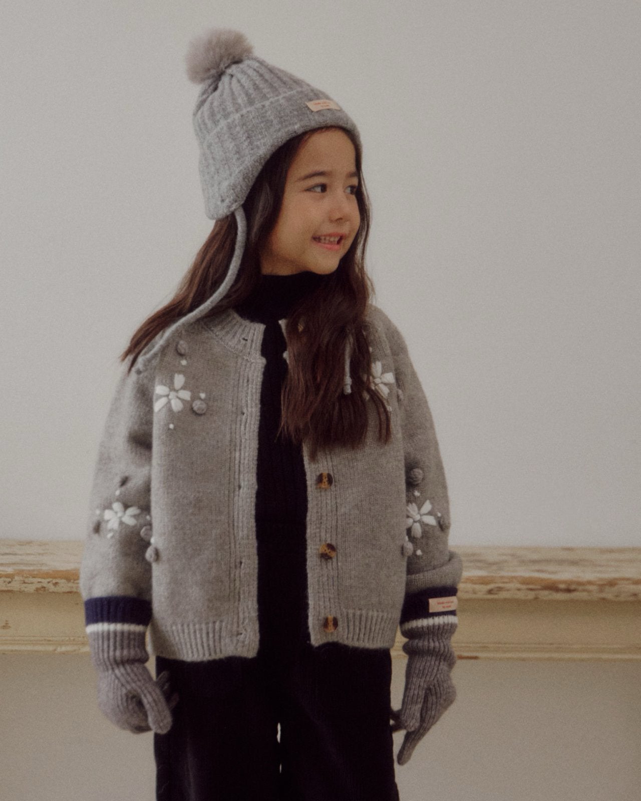 Kids W25 Floral Jacquard Cadigan(3-8y) - Gray