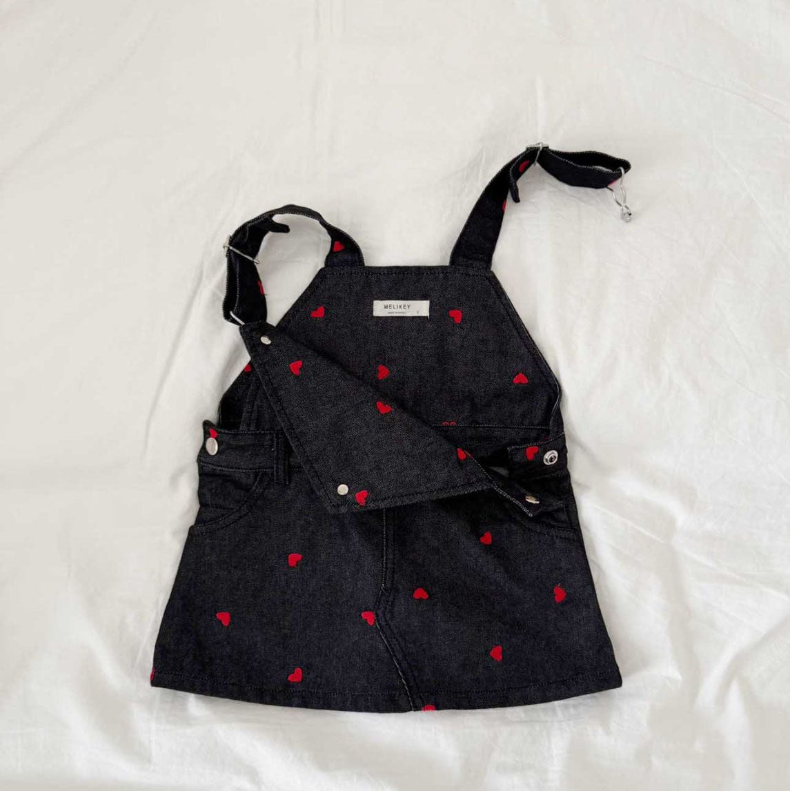 Toddler F25 Heart Embroidery Denim Skirtalls (2-7y) - Black - AT NOON STORE