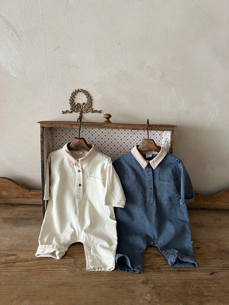 Baby Chest Pocket Shirt Jumpsuit (0-18m) - 2 Colors