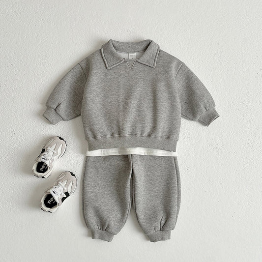 Toddler W24 Collar Sweatshirt and Jogger Pants Set (1-6y) - Heather Gray