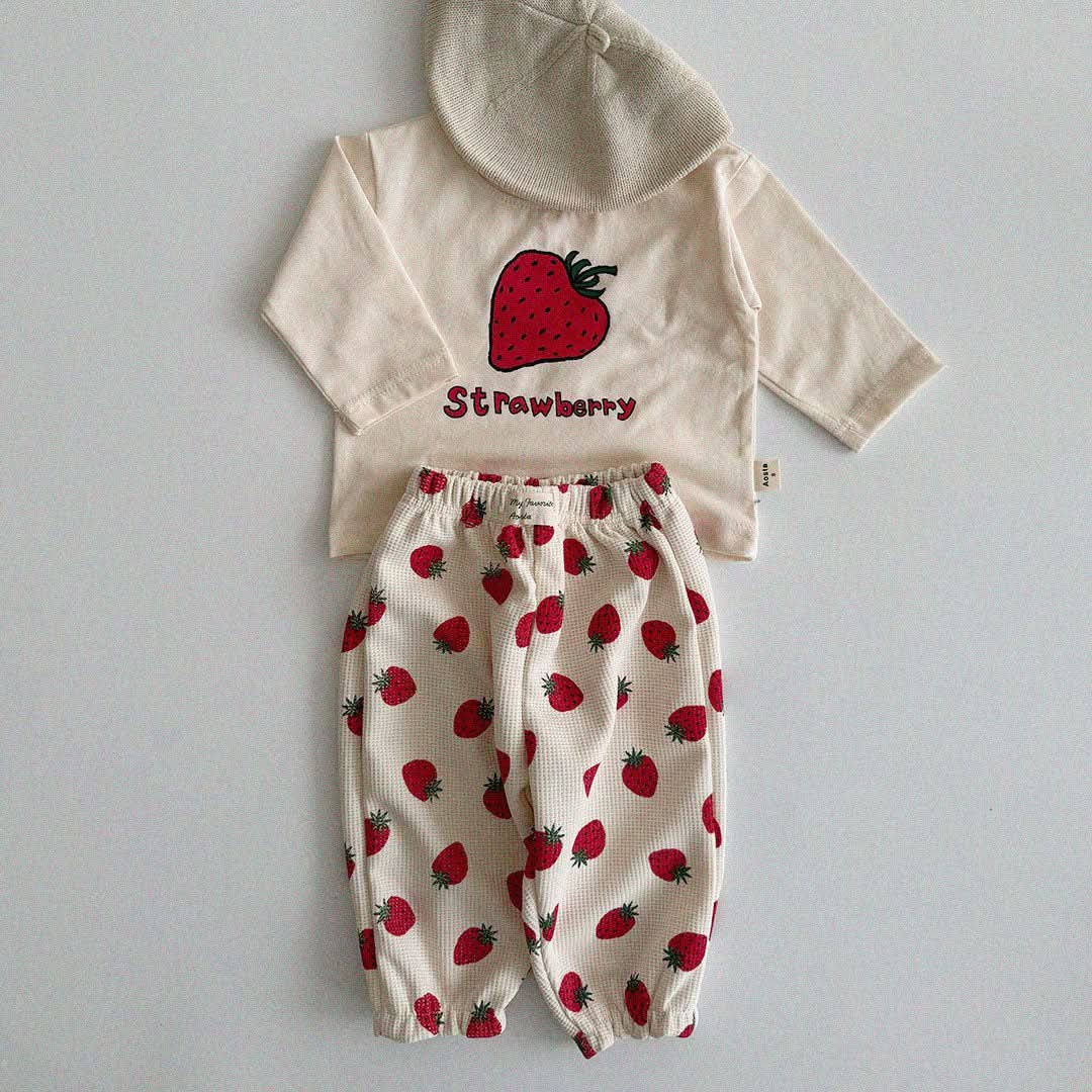 Baby/Toddler Aosta S25 Big Strawberry Print Long Sleeve Basic Top (3m-5y)- 2 Colors - AT NOON STORE