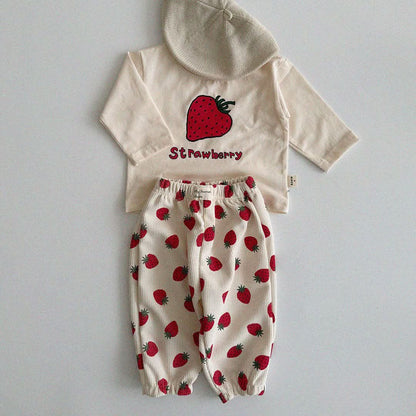 Baby/Toddler Aosta S25 Big Strawberry Print Long Sleeve Basic Top (3m-5y)- 2 Colors - AT NOON STORE